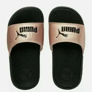 Puma Shoes New Puma Cool Cat Metallic Slides Blackrose Gold Sz